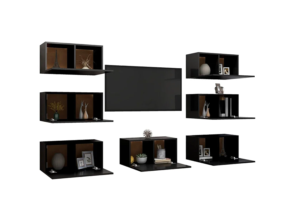 Móveis de TV 7 pcs 30,5x30x60 cm derivados de madeira preto PT319699