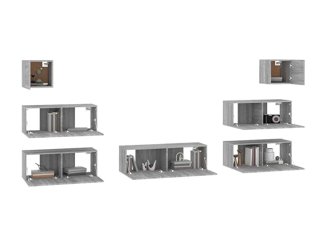 7-tlg. TV-Schrank-Set,TV-Möbel Grau Sonoma Holzwerkstoff -gkd100190