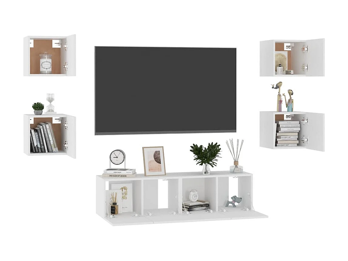 Meubles TV 6 pcs Blanc Aggloméré BE41035