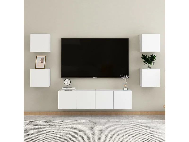 Meubles TV 6 pcs Blanc Aggloméré BE41035