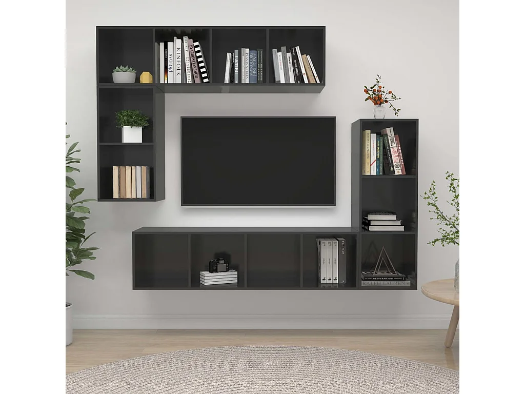 4-tlg. TV-Schrank-Set,TV-Möbel Hochglanz-Grau Holzwerkstoff -gkd316463