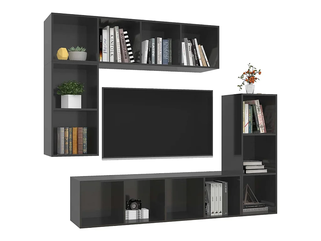 4-tlg. TV-Schrank-Set,TV-Möbel Hochglanz-Grau Holzwerkstoff -gkd316463