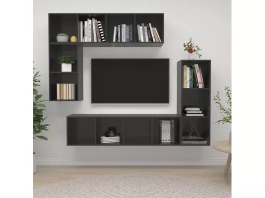 Kauf Unique 4-tlg. TV-Schrank-Set,TV-Möbel Hochglanz-Grau Holzwerkstoff -gkd316463