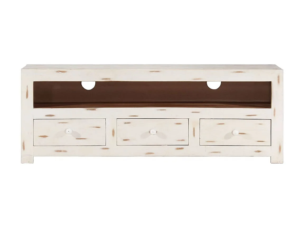 Meuble TV Bois massif d'acacia 110x30x40 cm Blanc BE84072