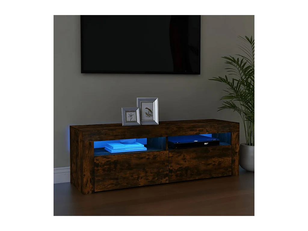 Meuble TV avec lumières LED Chêne fumé 120x35x40 cm BE58169