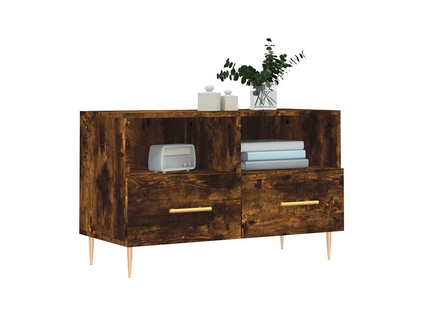 Meuble TV Chêne fumé 80x36x50 cm Bois d'ingénierie BE23799