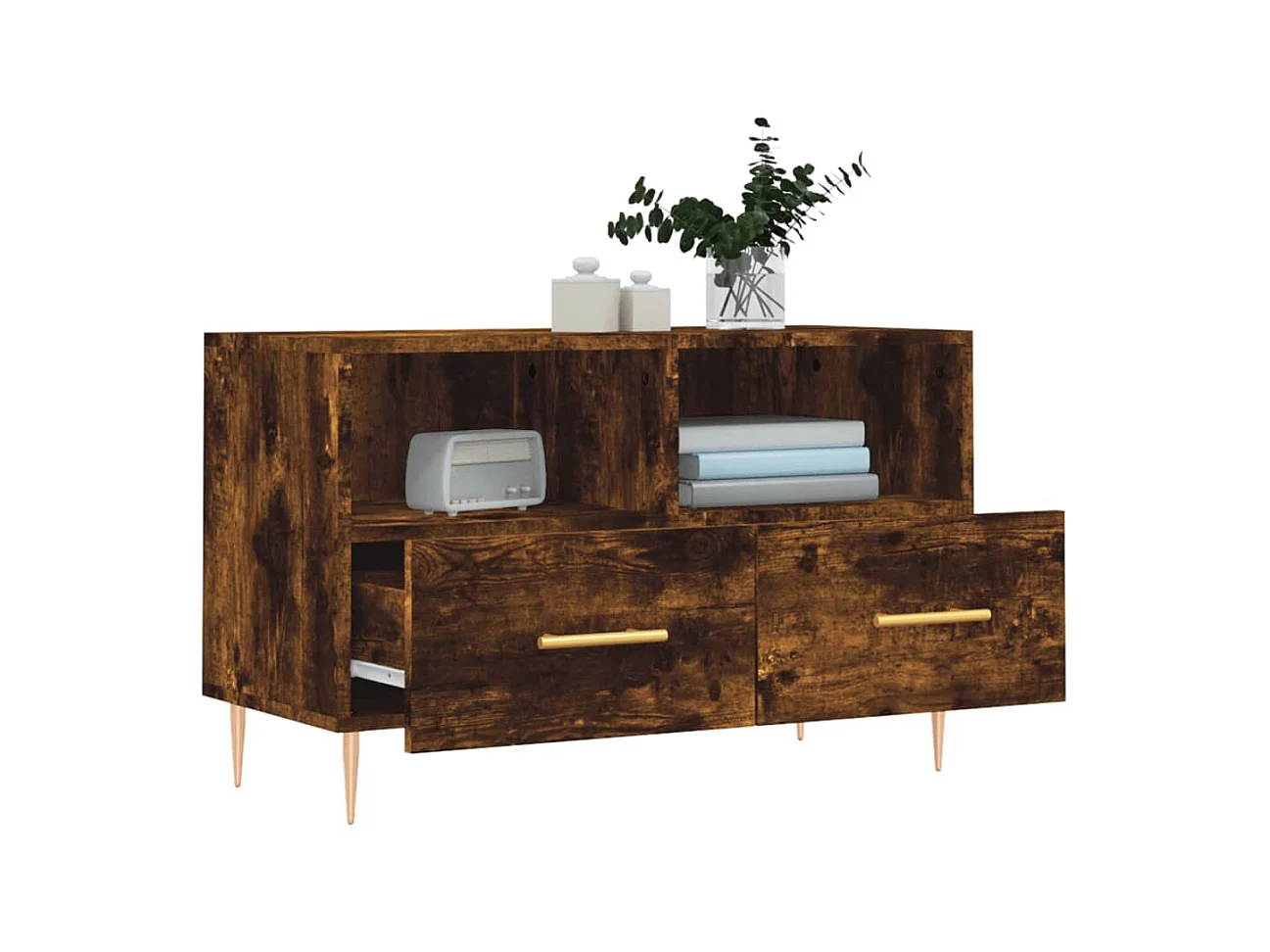Meuble TV Chêne fumé 80x36x50 cm Bois d'ingénierie BE23799