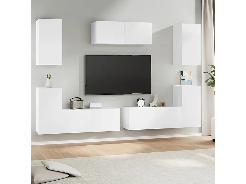 Set de muebles para TV 7 piezas madera contrachapada blanco ES47597