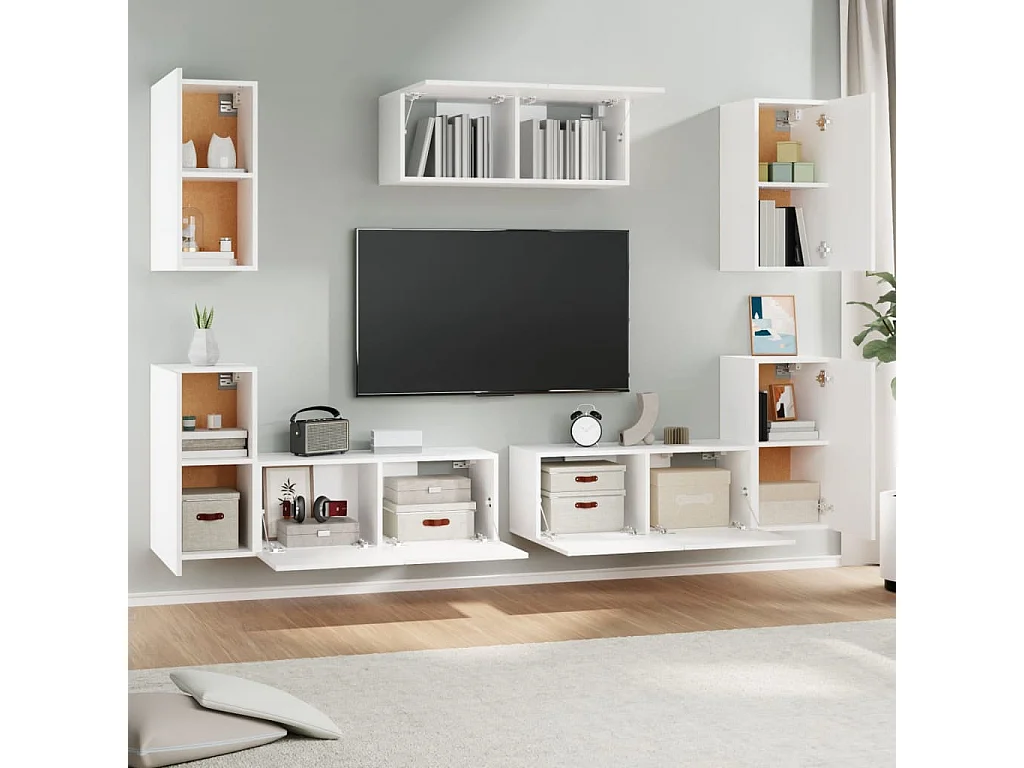 Set de muebles para TV 7 piezas madera contrachapada blanco ES47597