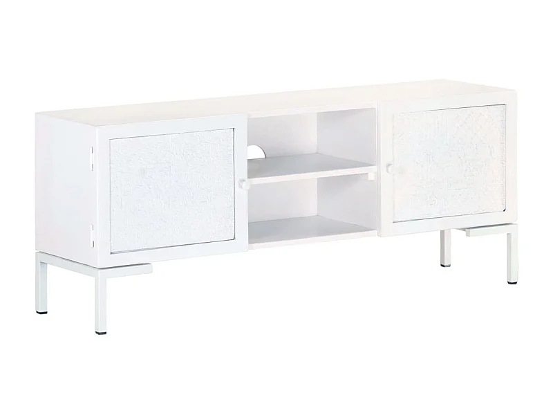 Meuble TV Blanc 115x30x46 cm Bois massif de manguier BE69116