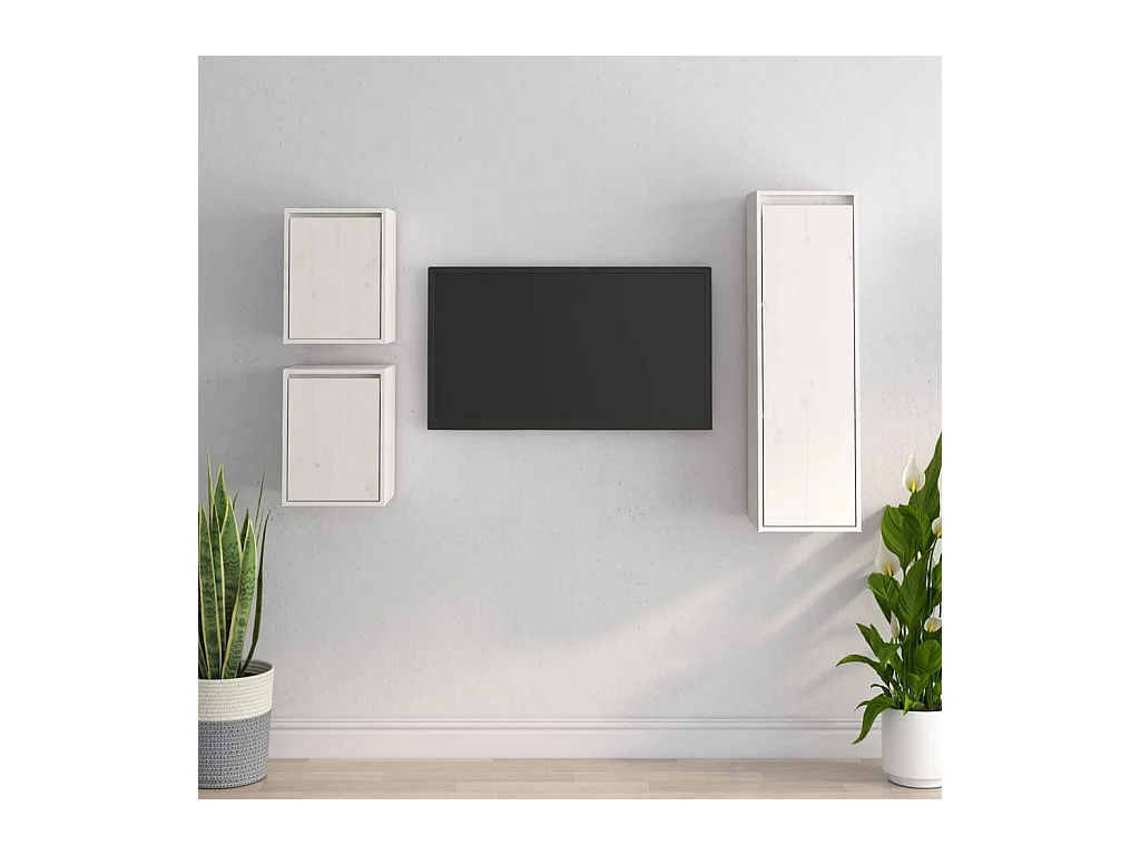 3 pcs Meubles TV Blanc Bois massif de pin BE32243