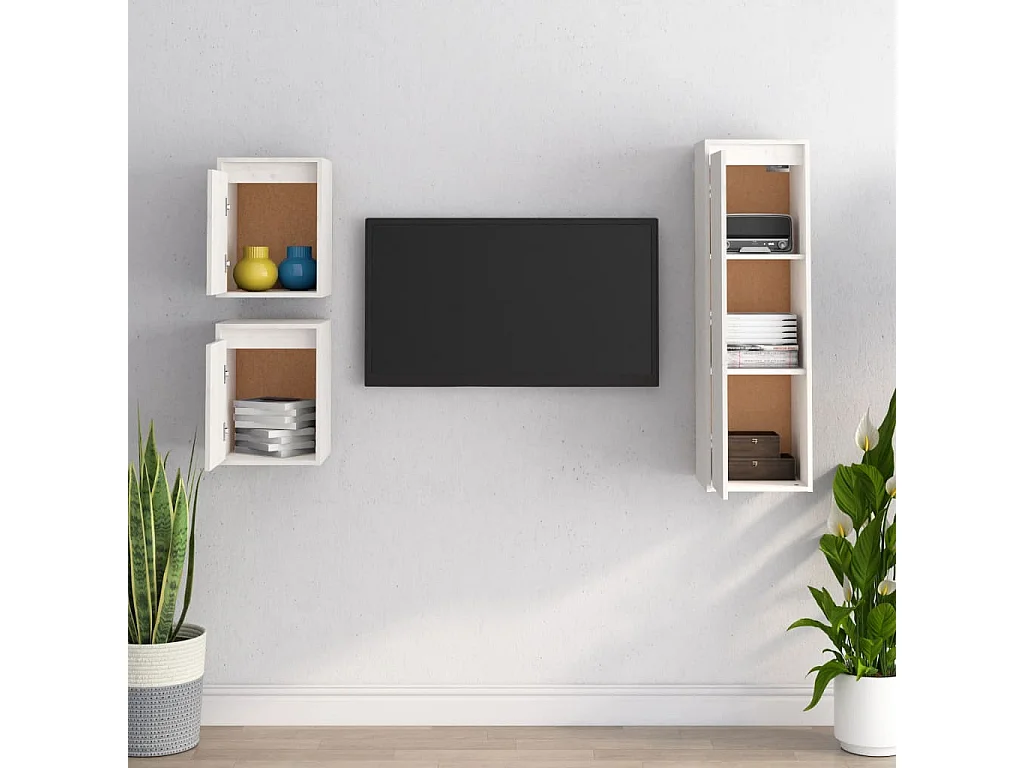 3 Stk.TV-Schränke,TV-Möbel Weiß Massivholz Kiefer -gkd470847