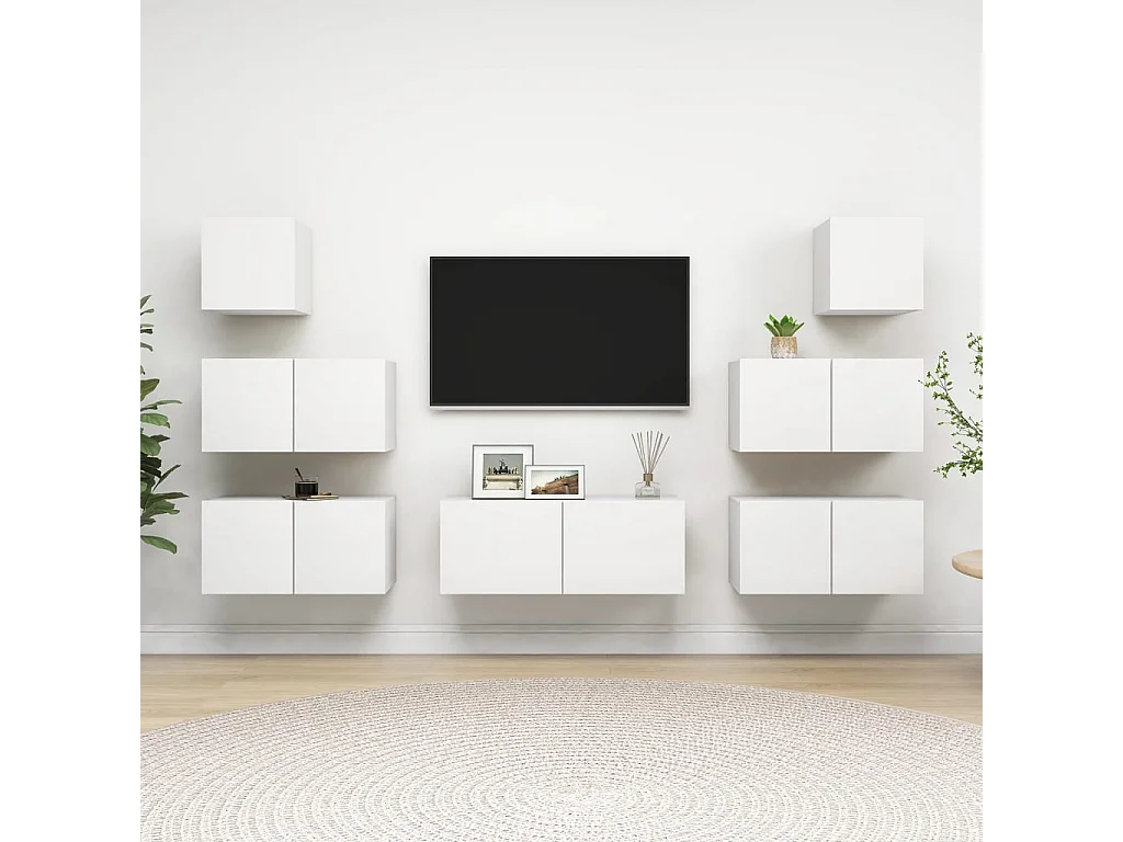 7-delige Tv-meubelset bewerkt hout wit NL599362