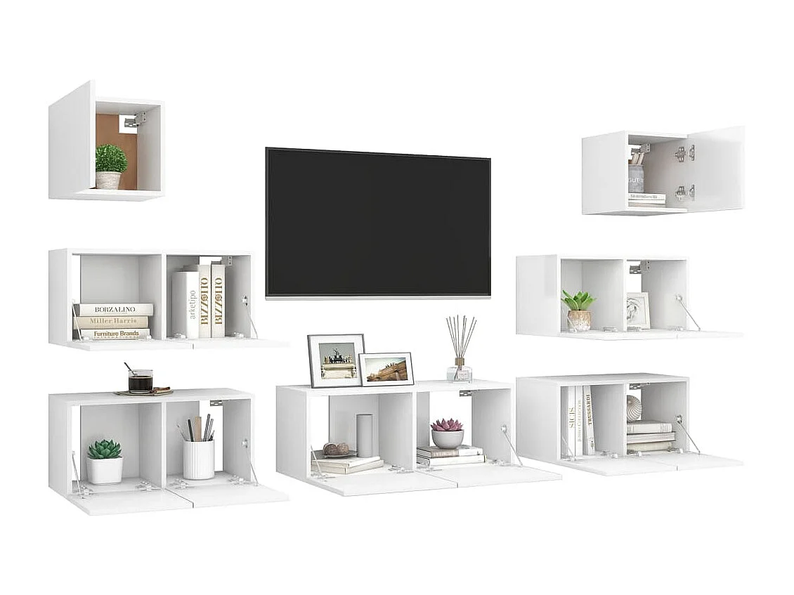 7-delige Tv-meubelset bewerkt hout wit NL599362