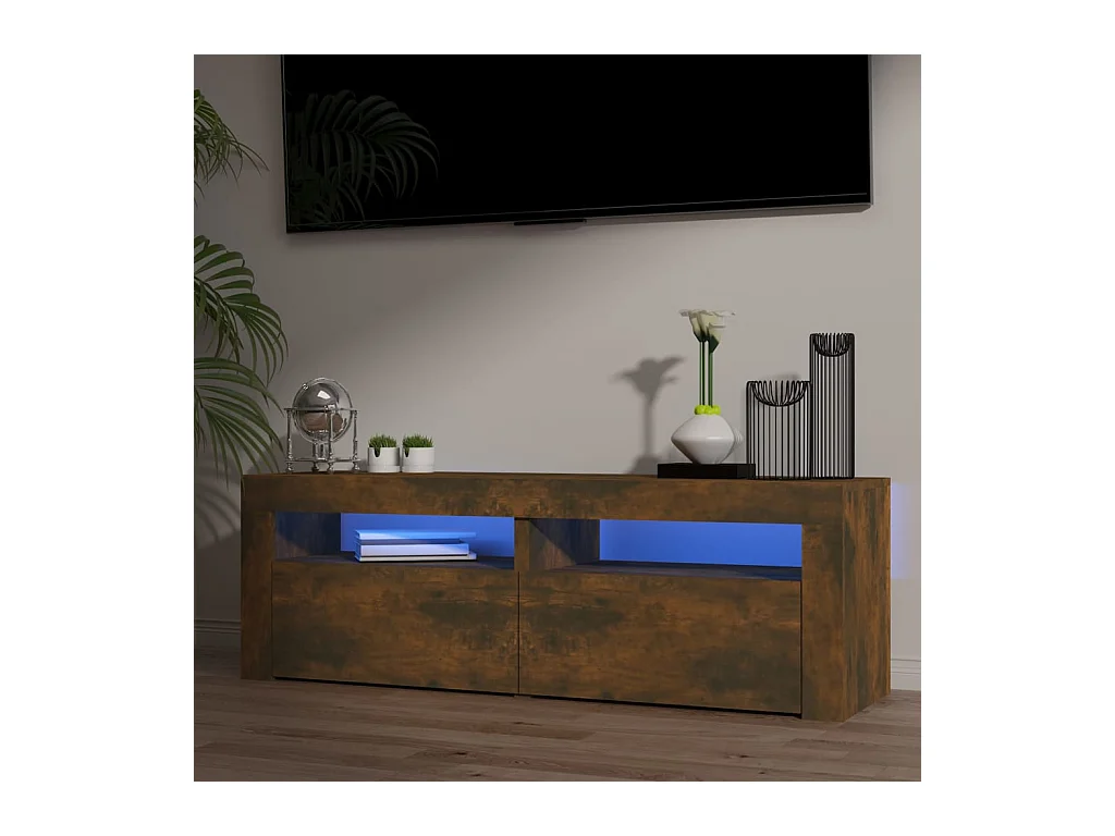 Meuble TV avec lumières LED Chêne fumé 120x35x40 cm BE29022