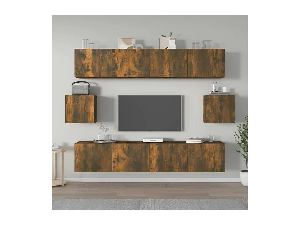 6-delige Tv-meubelset bewerkt hout gerookt eikenkleurig NL30207
