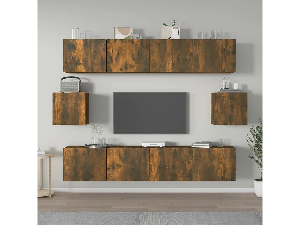 6-delige Tv-meubelset bewerkt hout gerookt eikenkleurig NL30207