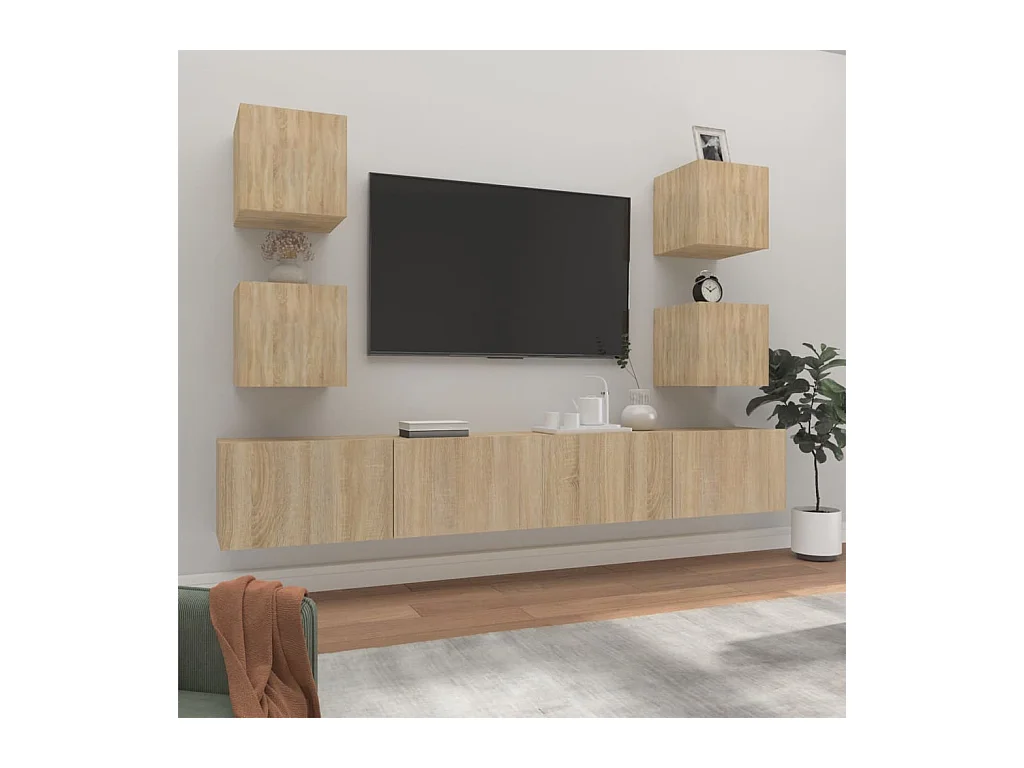 Ensemble de meubles TV 6 pcs Chêne sonoma Bois d'ingénierie BE77811