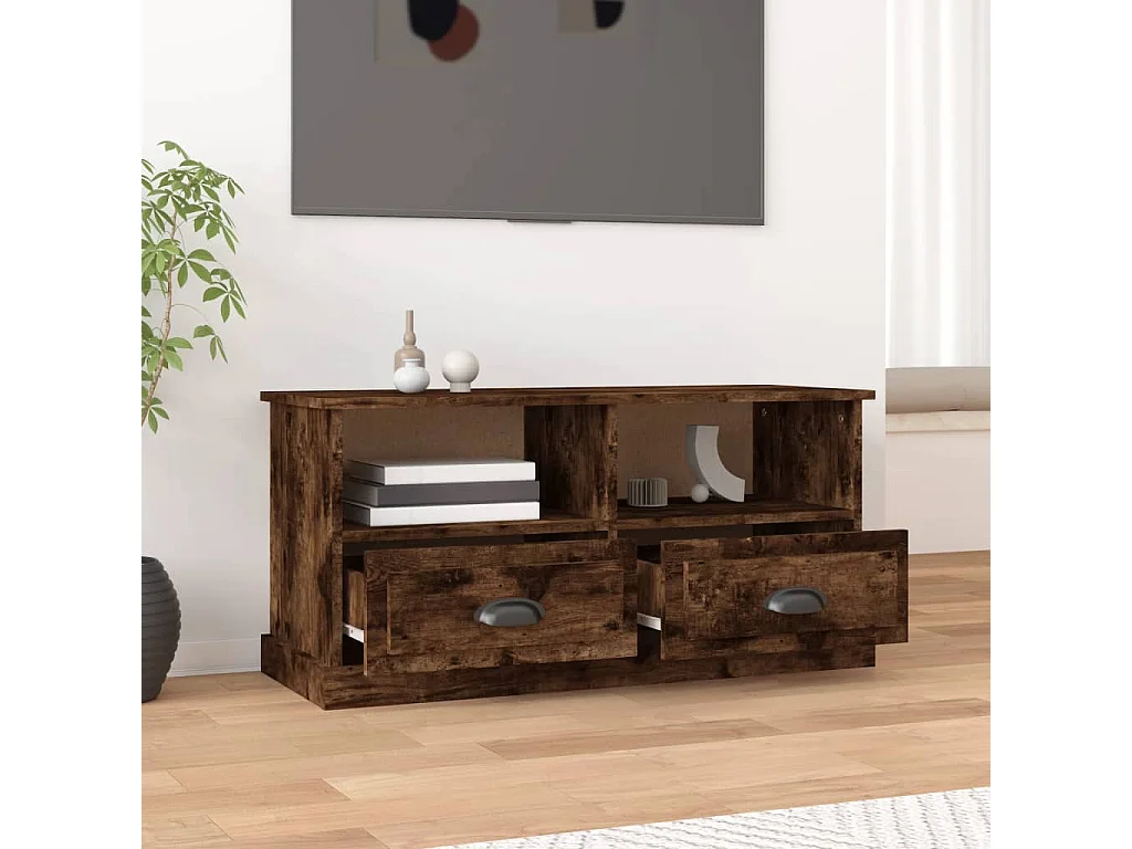 Meuble TV chêne fumé 93x35,5x45 cm bois d'ingénierie BE98856