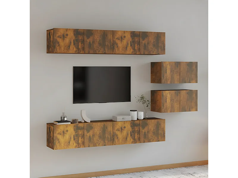 Set de muebles de TV 6 pzas madera contrachapada roble ahumado ES17003