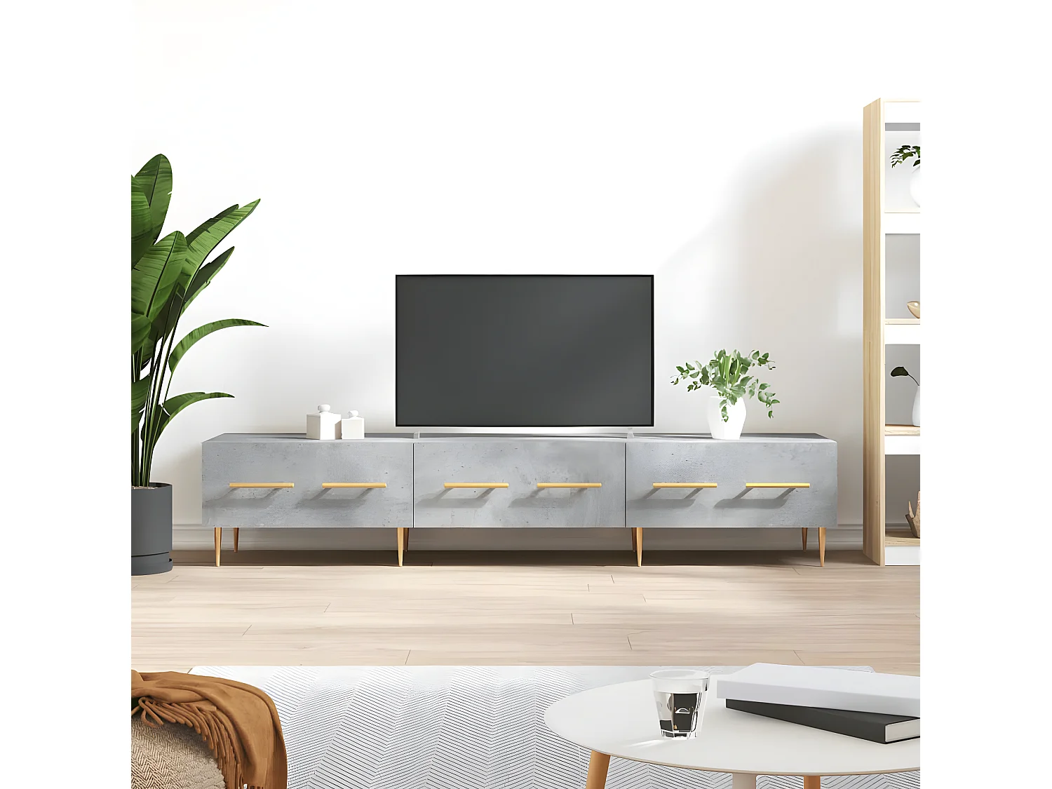 Meuble TV BEis béton 150x36x30 cm bois d'ingénierie BE23245