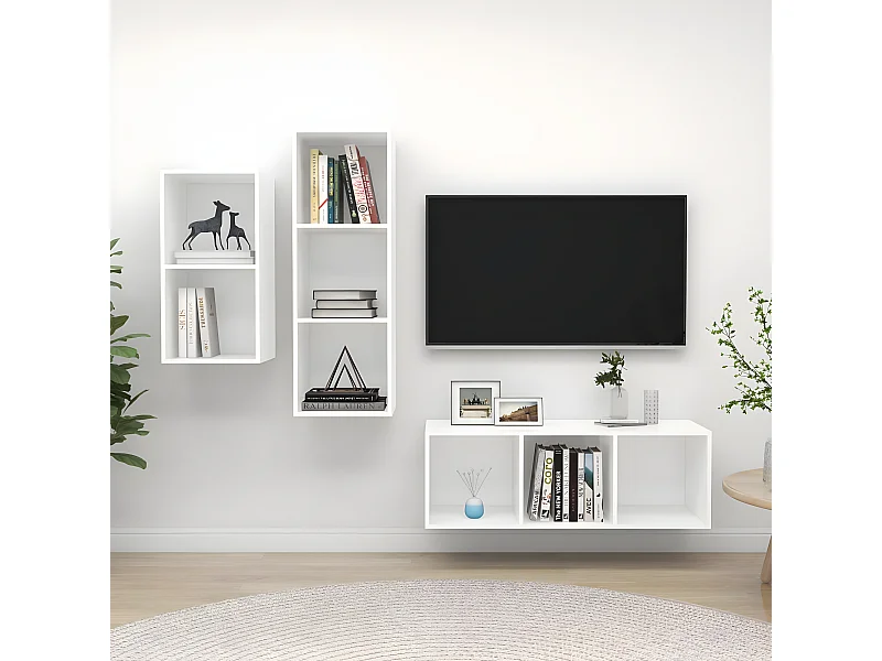 Muebles para TV 3 piezas madera de ingeniería blanco brillo ES88573