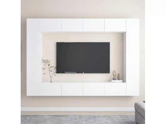 Kauf Unique 8-tlg. TV-Schrank-Set,TV-Möbel Hochglanz-Weiß Holzwerkstoff -gkd662666