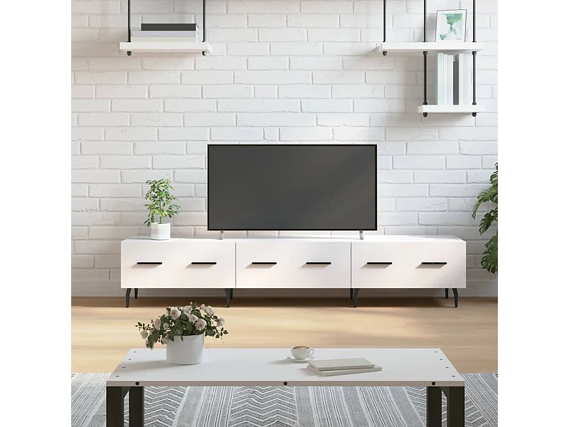 Mobile Porta TV | Armadietto TV Bianco Lucido 150x36x30 cm in Legno Multistrato