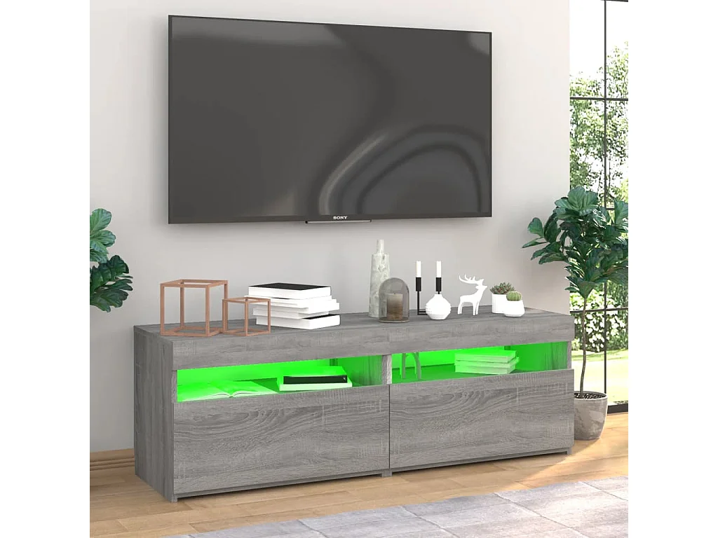 2 Stk.TV-Schränke,TV-Möbel mit LED-Leuchten Grau Sonoma 60x35x40 cm -gkd324650