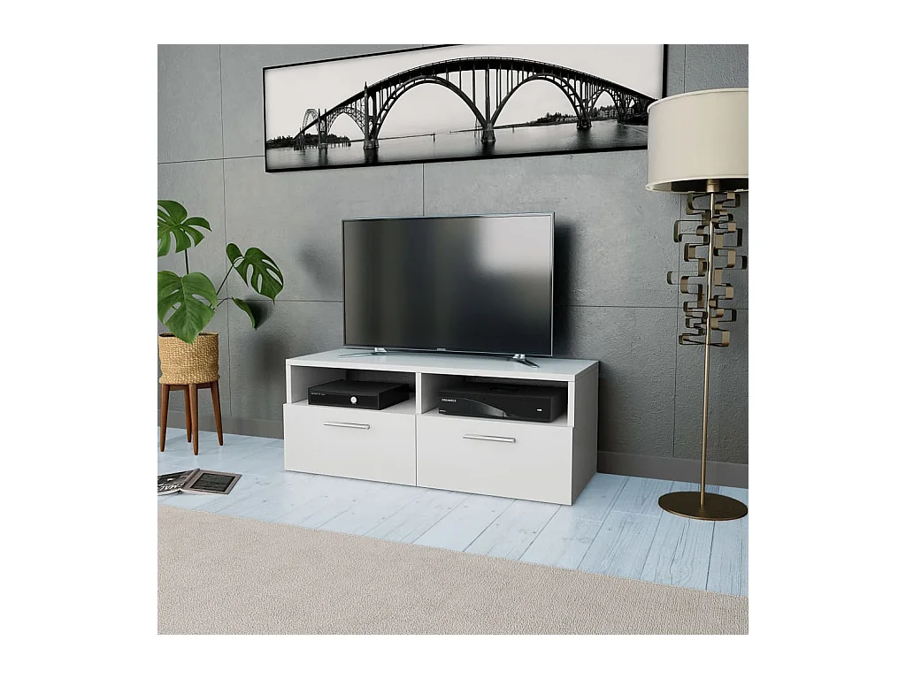 Meuble TV Bois d’ingénierie 95x35x36 cm Blanc BE89545