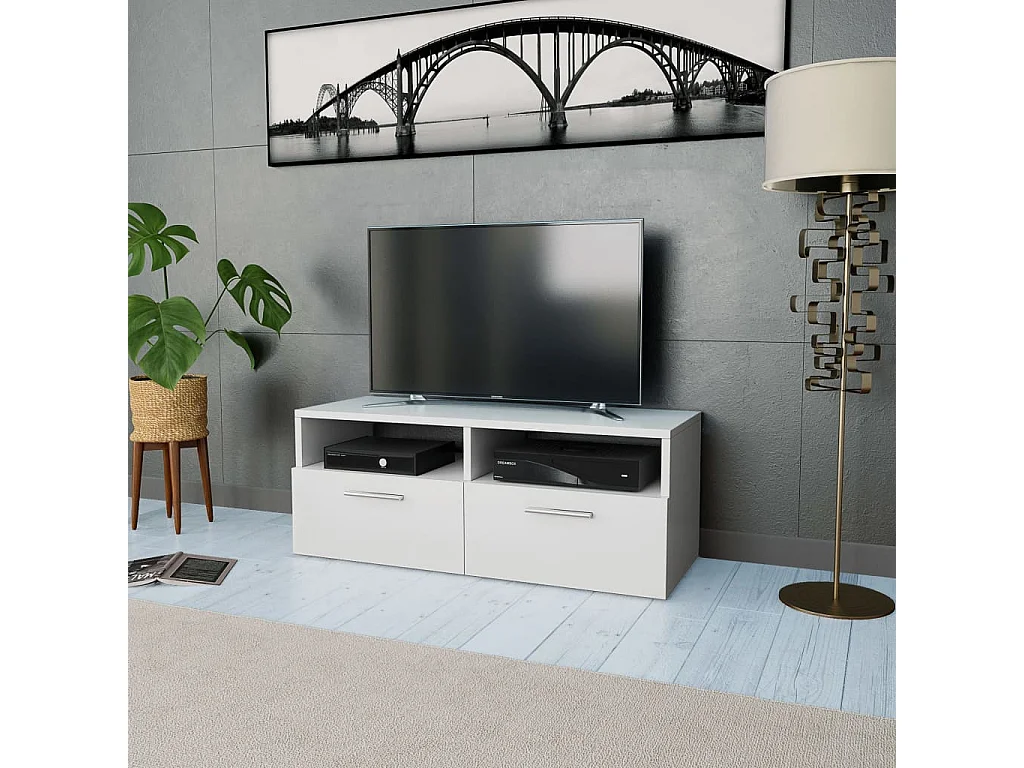 Meuble TV Bois d’ingénierie 95x35x36 cm Blanc BE89545