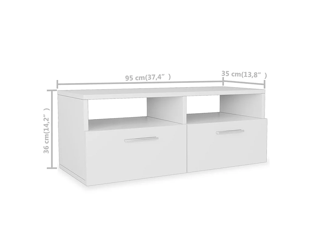 Meuble TV Bois d’ingénierie 95x35x36 cm Blanc BE89545
