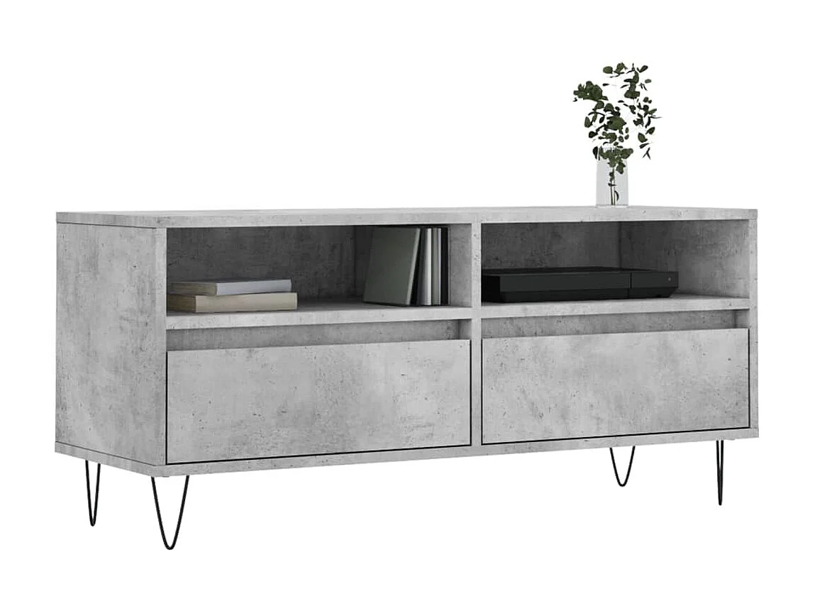 Meuble TV BEis béton 100x34,5x44,5 cm bois d'ingénierie BE69967