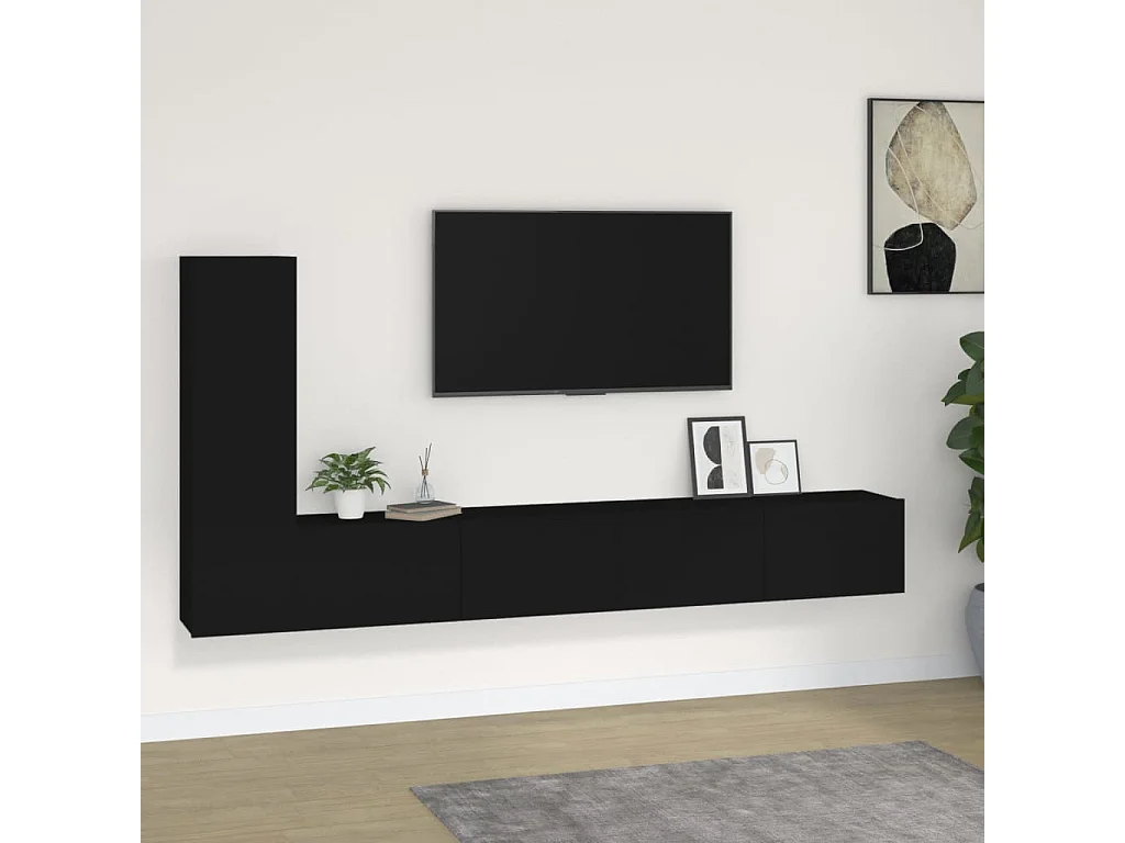 Set de muebles para TV 3 piezas madera contrachapada negro ES79978
