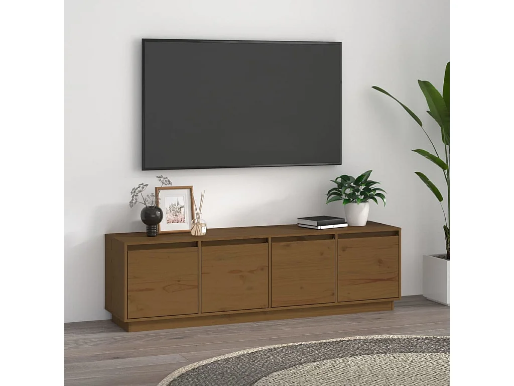Meuble TV Marron miel 156x37x45 cm Bois de pin massif BE74360