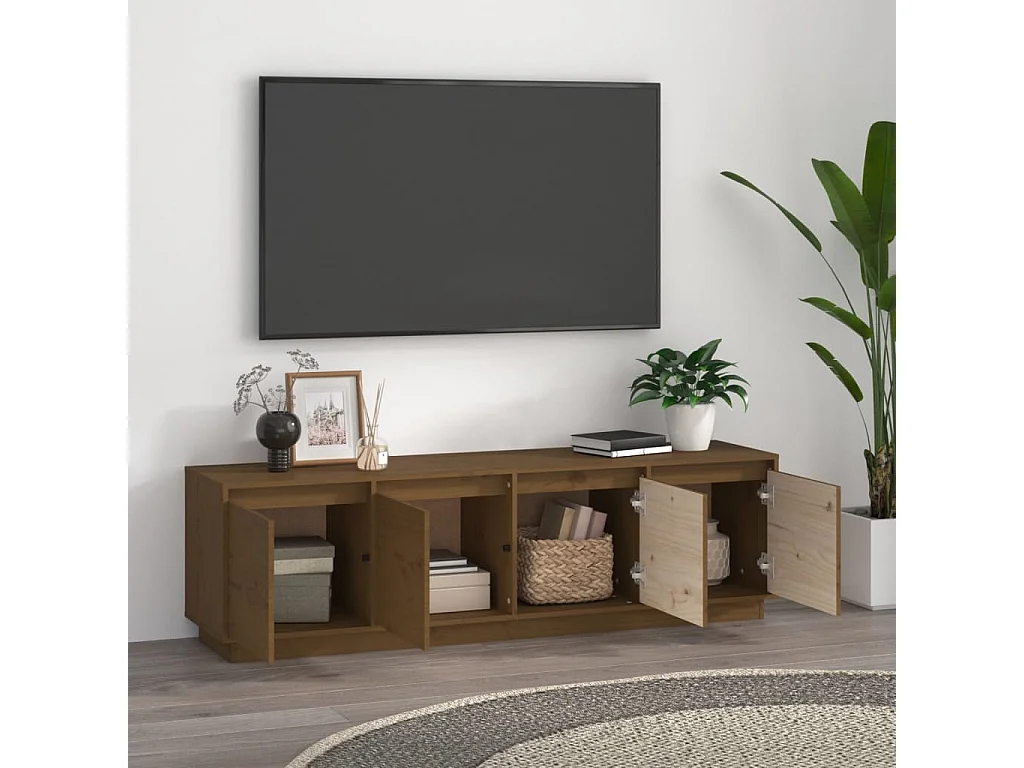 Meuble TV Marron miel 156x37x45 cm Bois de pin massif BE74360