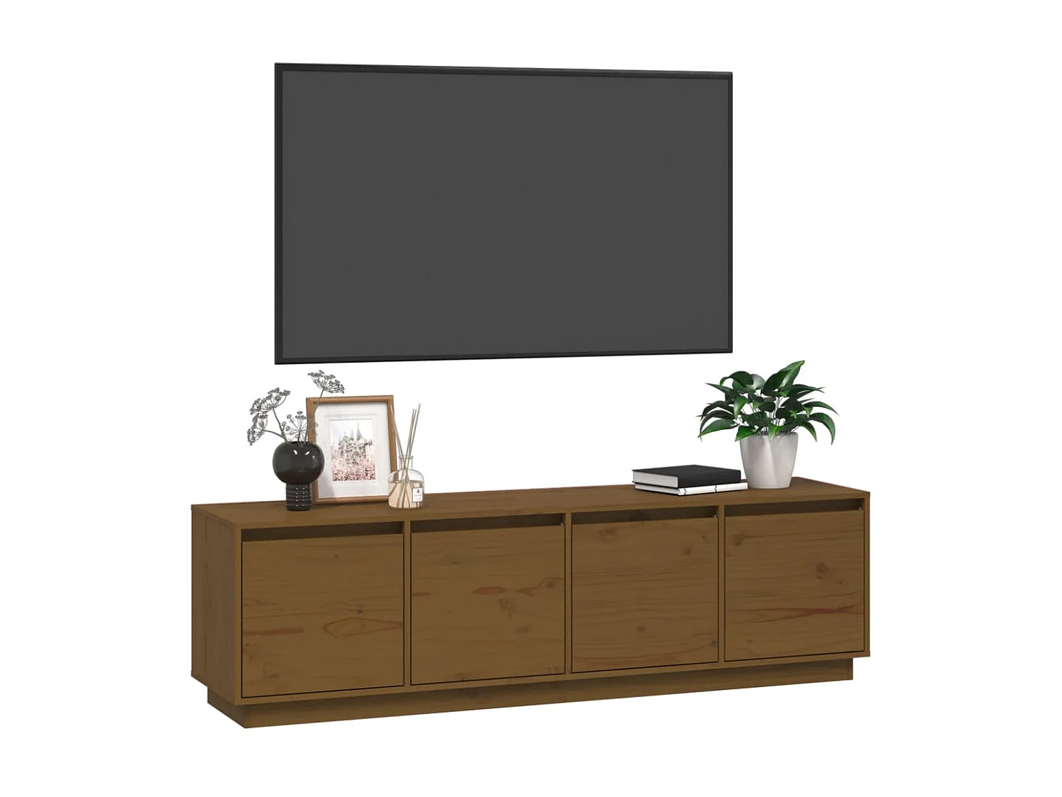 Meuble TV Marron miel 156x37x45 cm Bois de pin massif BE74360