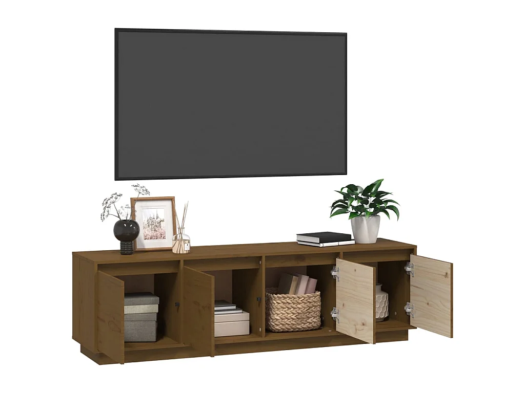 Meuble TV Marron miel 156x37x45 cm Bois de pin massif BE74360