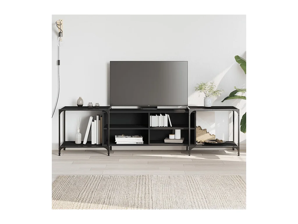 Meuble TV noir 203x37x50 cm bois d'ingénierie BE95144