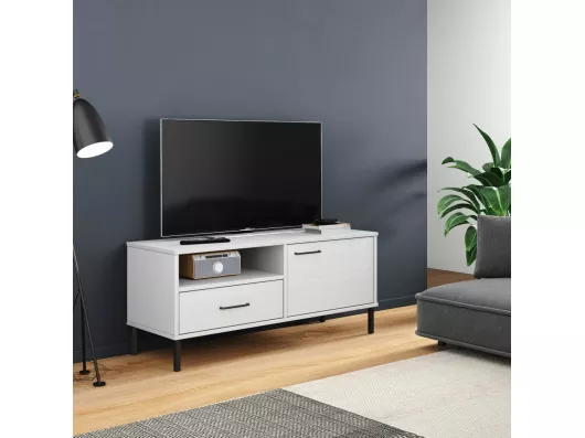 Kauf Unique TV-Schrank,TV-Möbel OSLO mit Metallbeinen Weiß Massivholz Kiefer -gkd663264