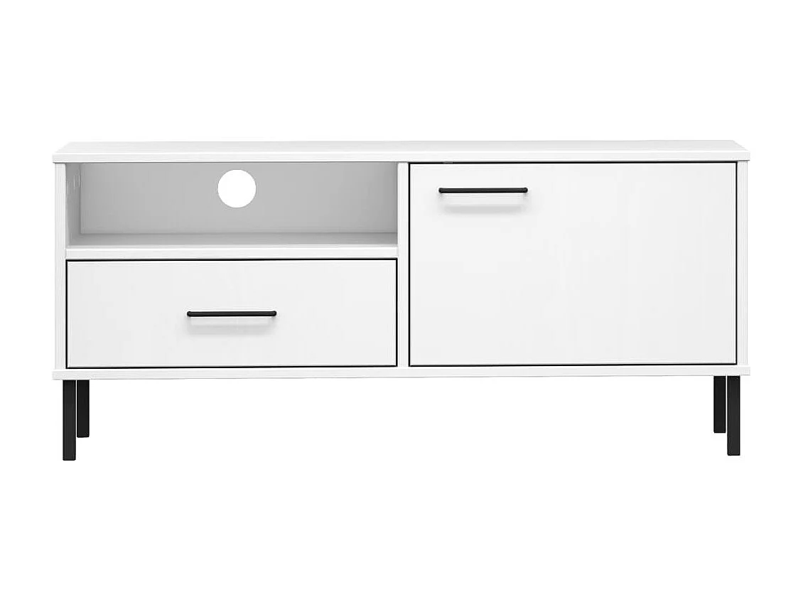 Meuble TV avec pieds en métal Blanc Bois de pin massif BE87900