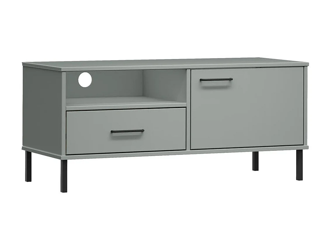 TV-Schrank,TV-Möbel OSLO mit Metallbeinen Grau Massivholz Kiefer -gkd75916