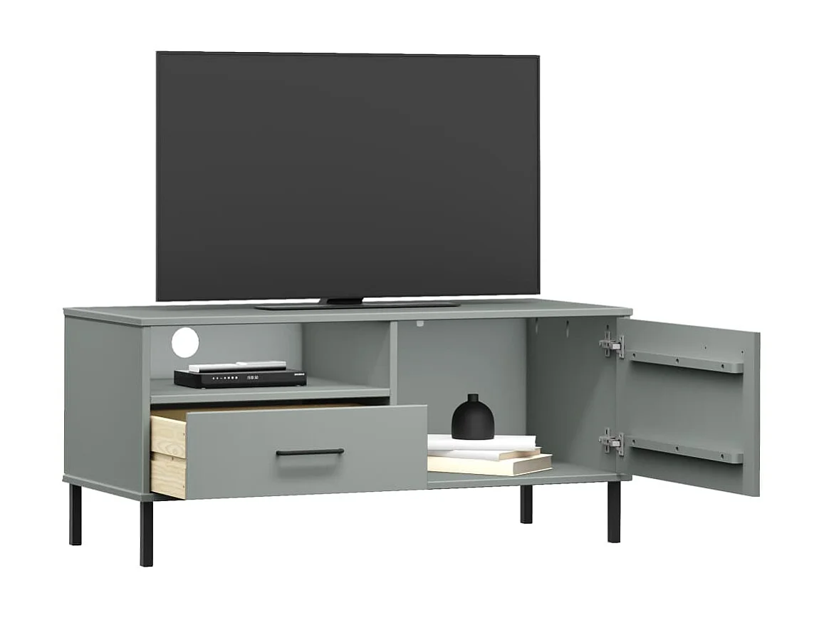 TV-Schrank,TV-Möbel OSLO mit Metallbeinen Grau Massivholz Kiefer -gkd75916