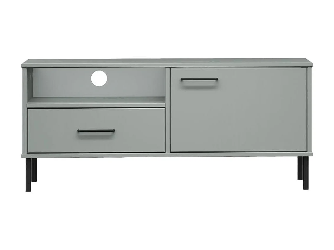 TV-Schrank,TV-Möbel OSLO mit Metallbeinen Grau Massivholz Kiefer -gkd75916