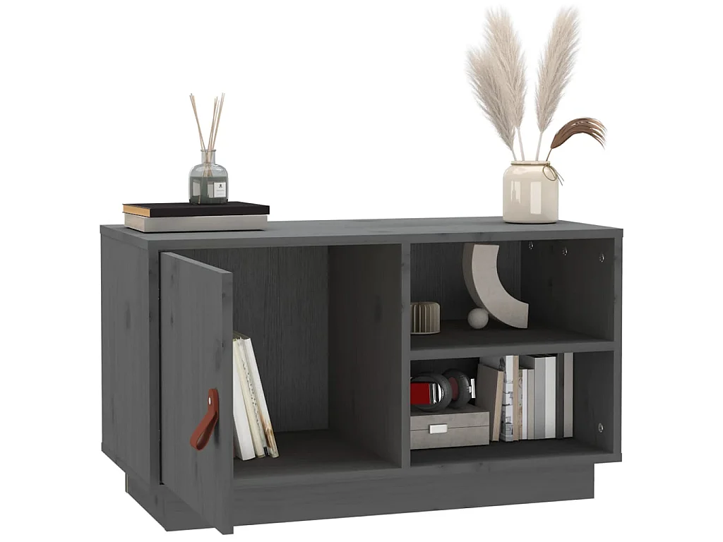 Meuble TV Gris 70x34x40 cm Bois de pin massif BE61844