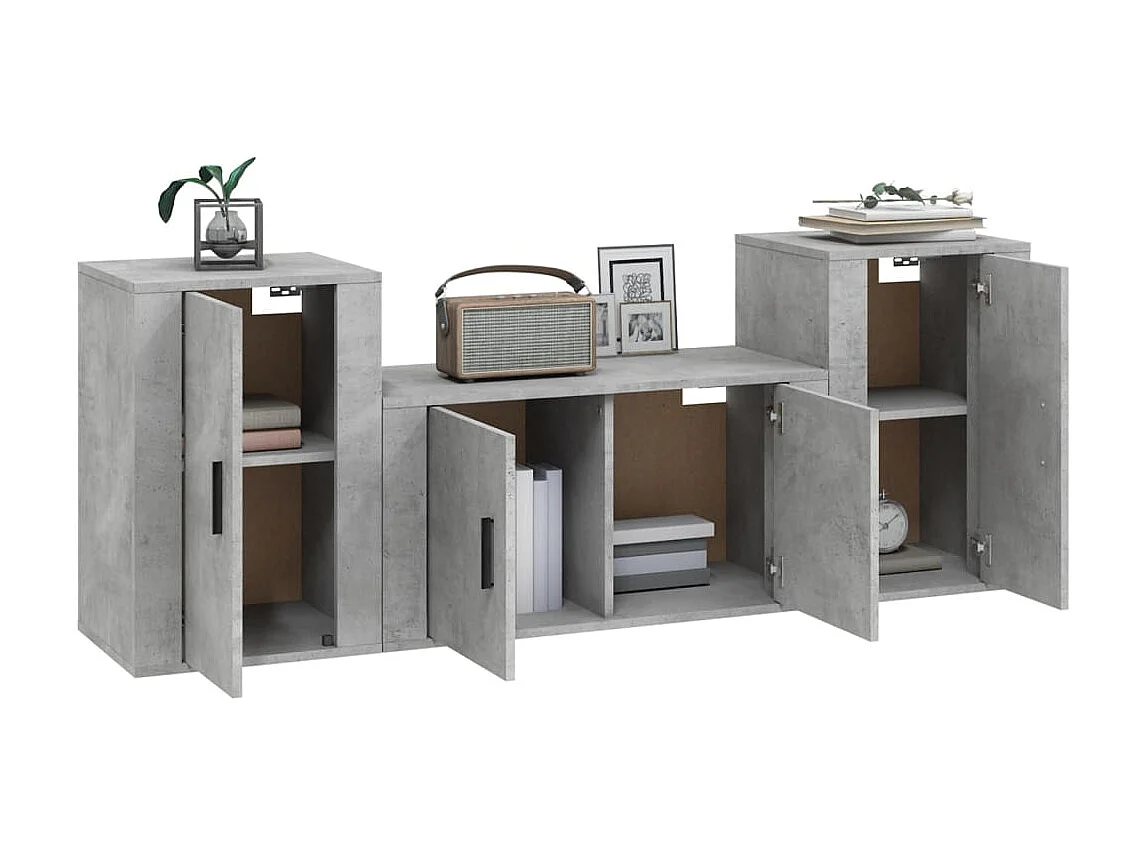 3-tlg. TV-Schrank-Set,TV-Möbel Betongrau Holzwerkstoff -gkd682736