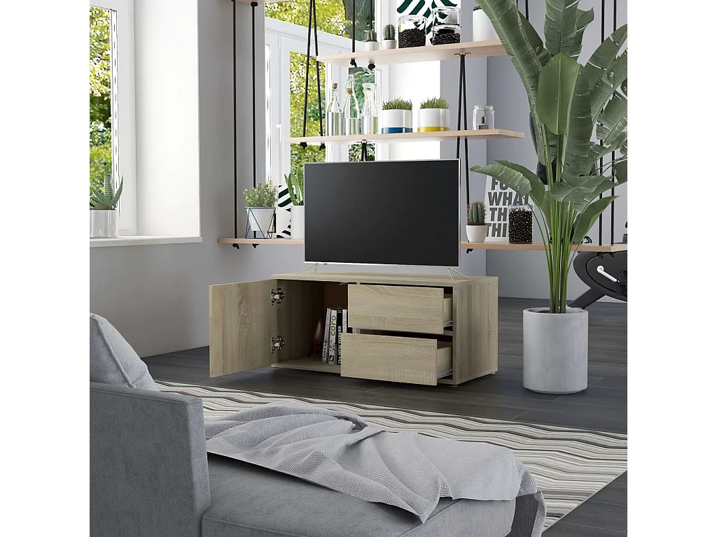 Mueble para TV madera contrachapada color roble 80x34x36 cm ES26193