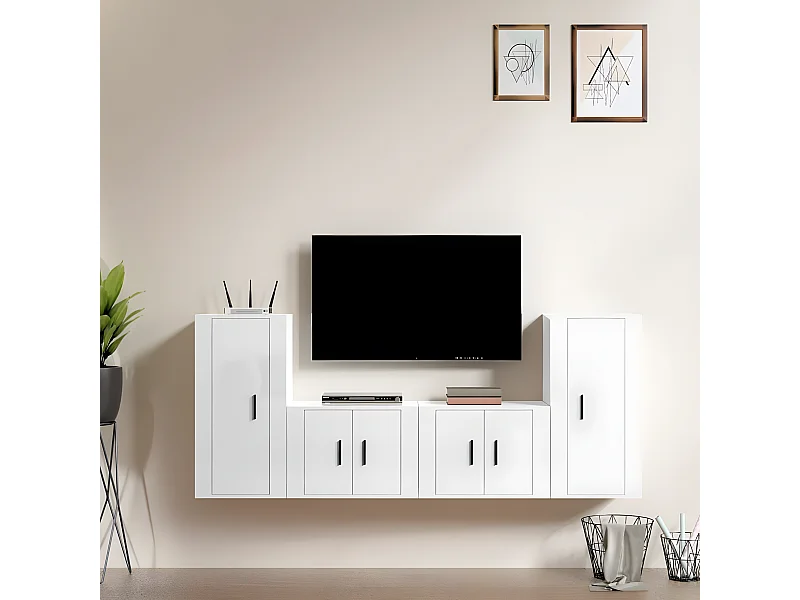 4-delige Tv-meubelset bewerkt hout hoogglans wit NL537705