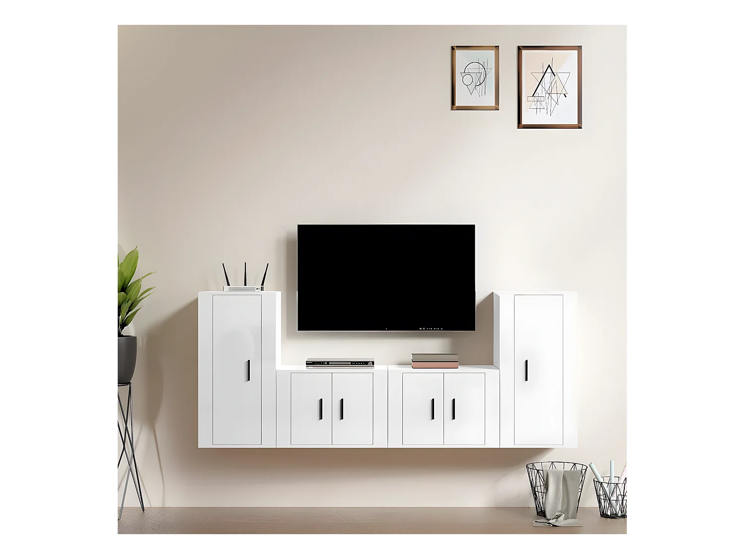 4-delige Tv-meubelset bewerkt hout hoogglans wit NL537705