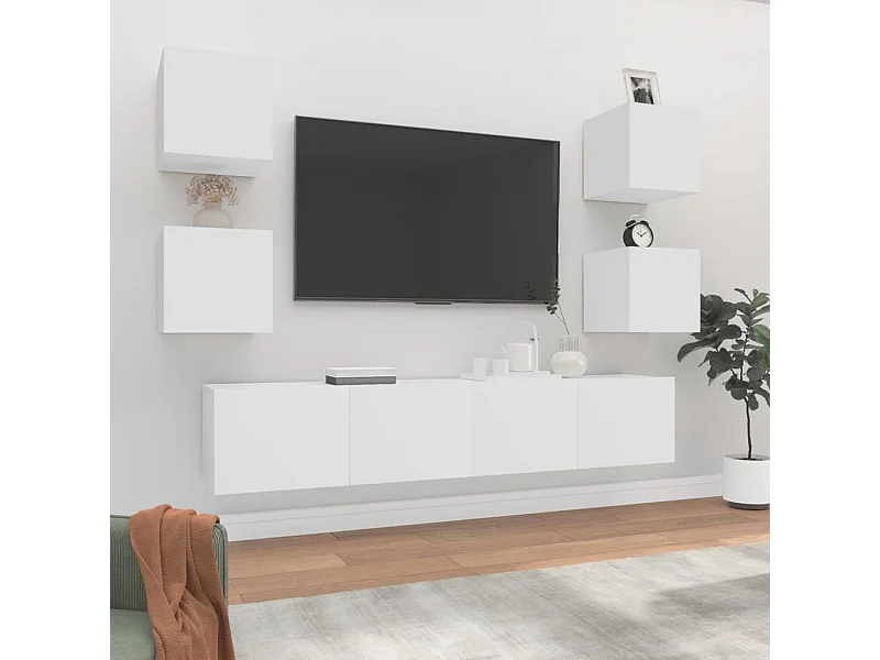 Conjunto móveis de TV 6 pcs madeira processada branco PT230711